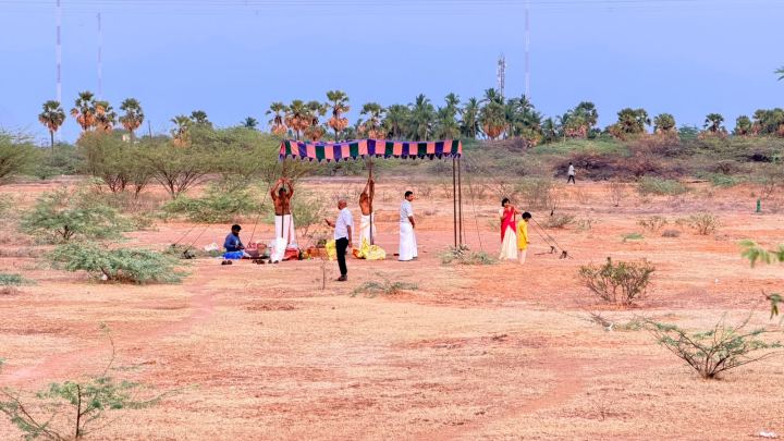 The site at Vijayanarayanam on the morning of the Bhoomi Pooja